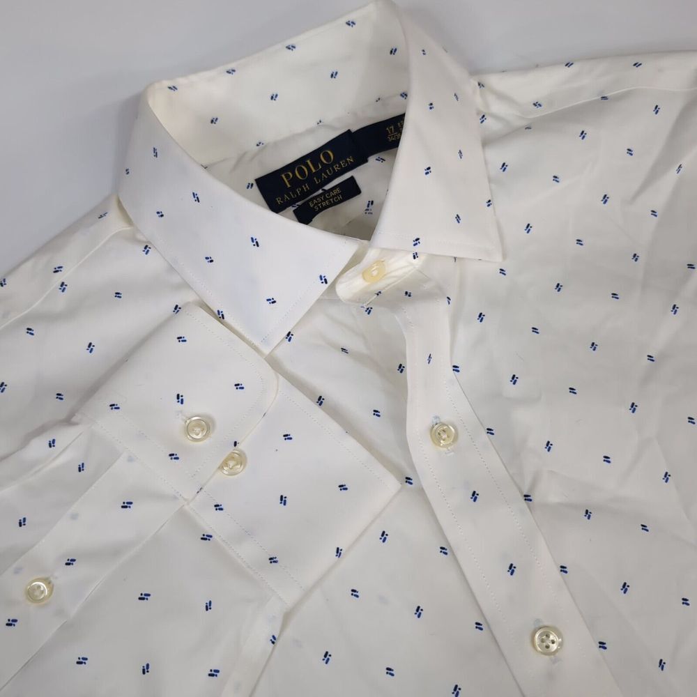 Polo Ralph Lauren Easy Care Stretch Geometric Button White Shirt 17.5 34/35‎